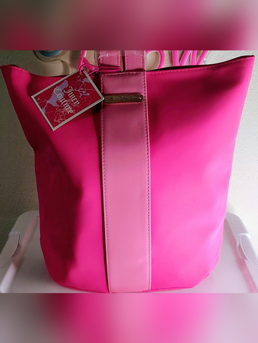 Juicy Couture Hot Pink Bucket Bag with Light Pink Center Strap